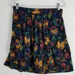 Black Mini Skirt Multi Color Floral Print Size 10